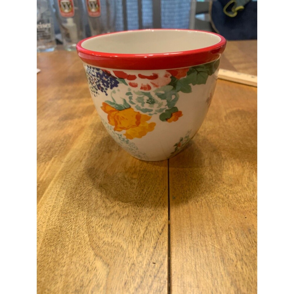 The Pioneer Woman Coffee Mug Country Garden Red Rim Stoneware Floral 17 Ounce